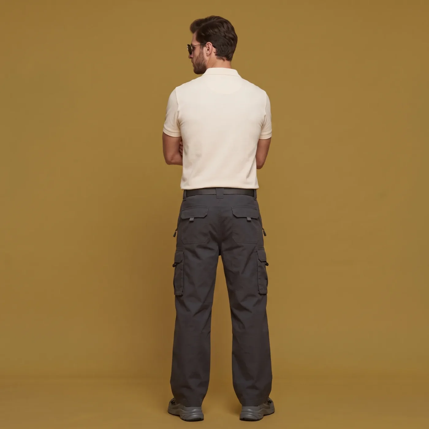Classic Polo - Cream, worn, back view