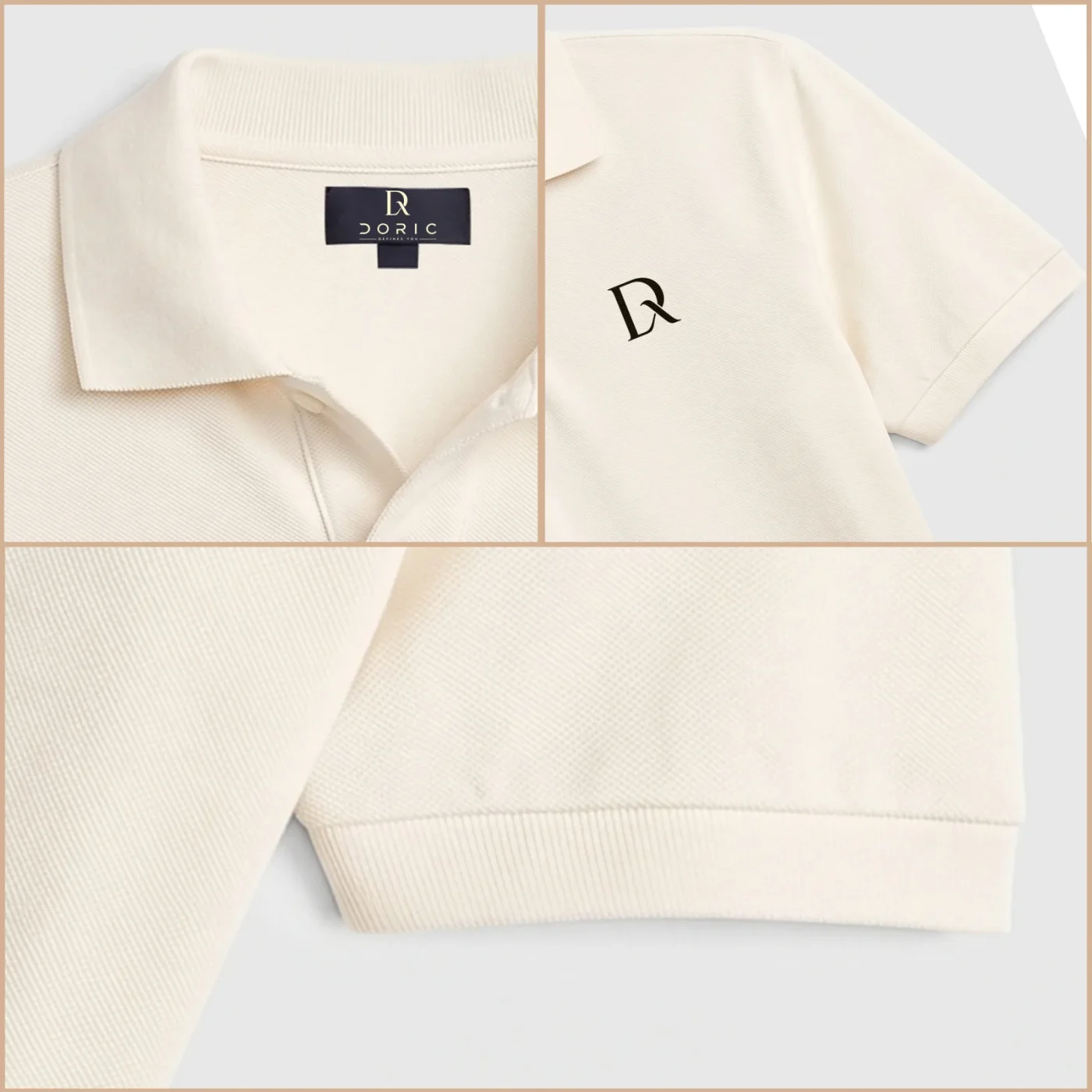 Classic Polo - Cream, collar, embroidery and hem detail