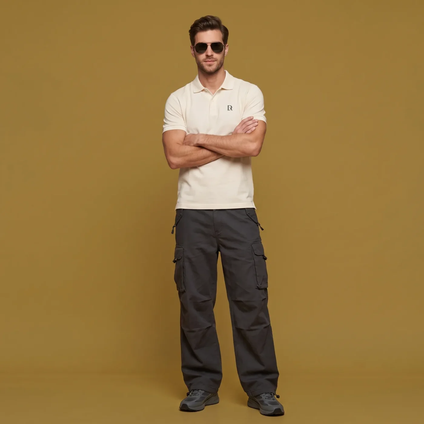 Classic Polo - Cream, worn, front view