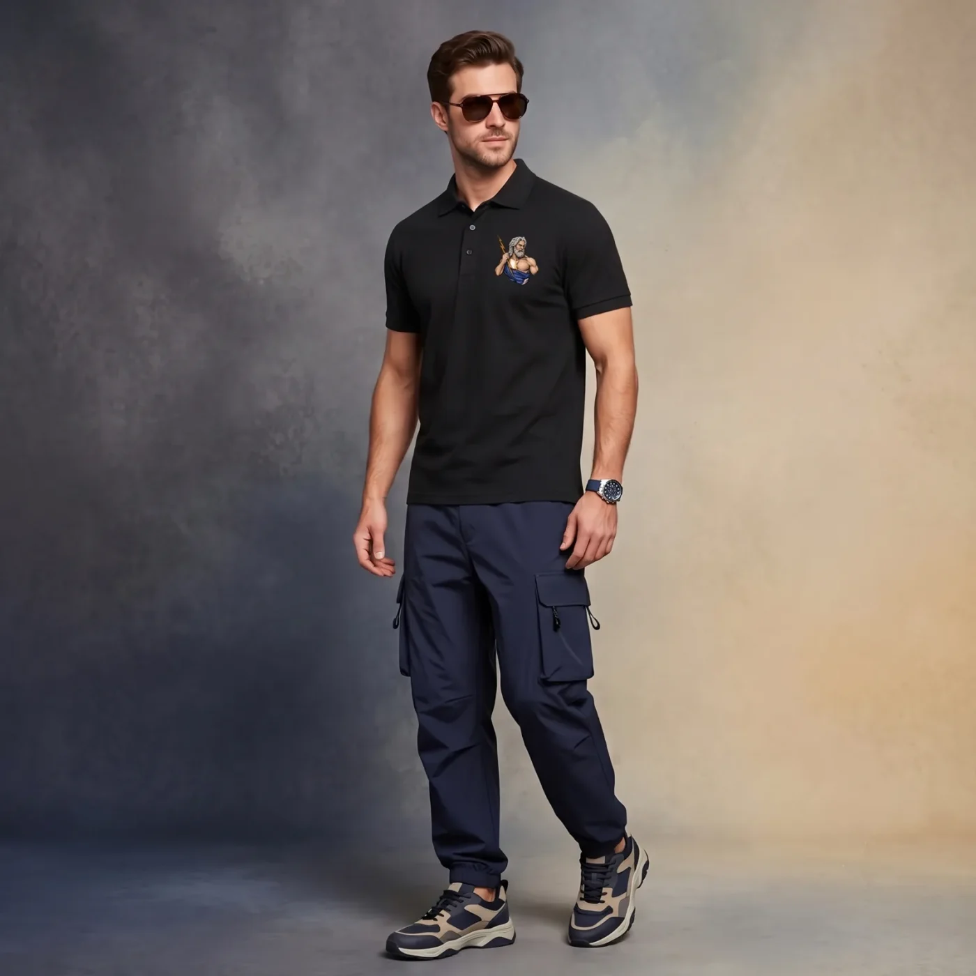 Zeus Textured Polo, worn, front view